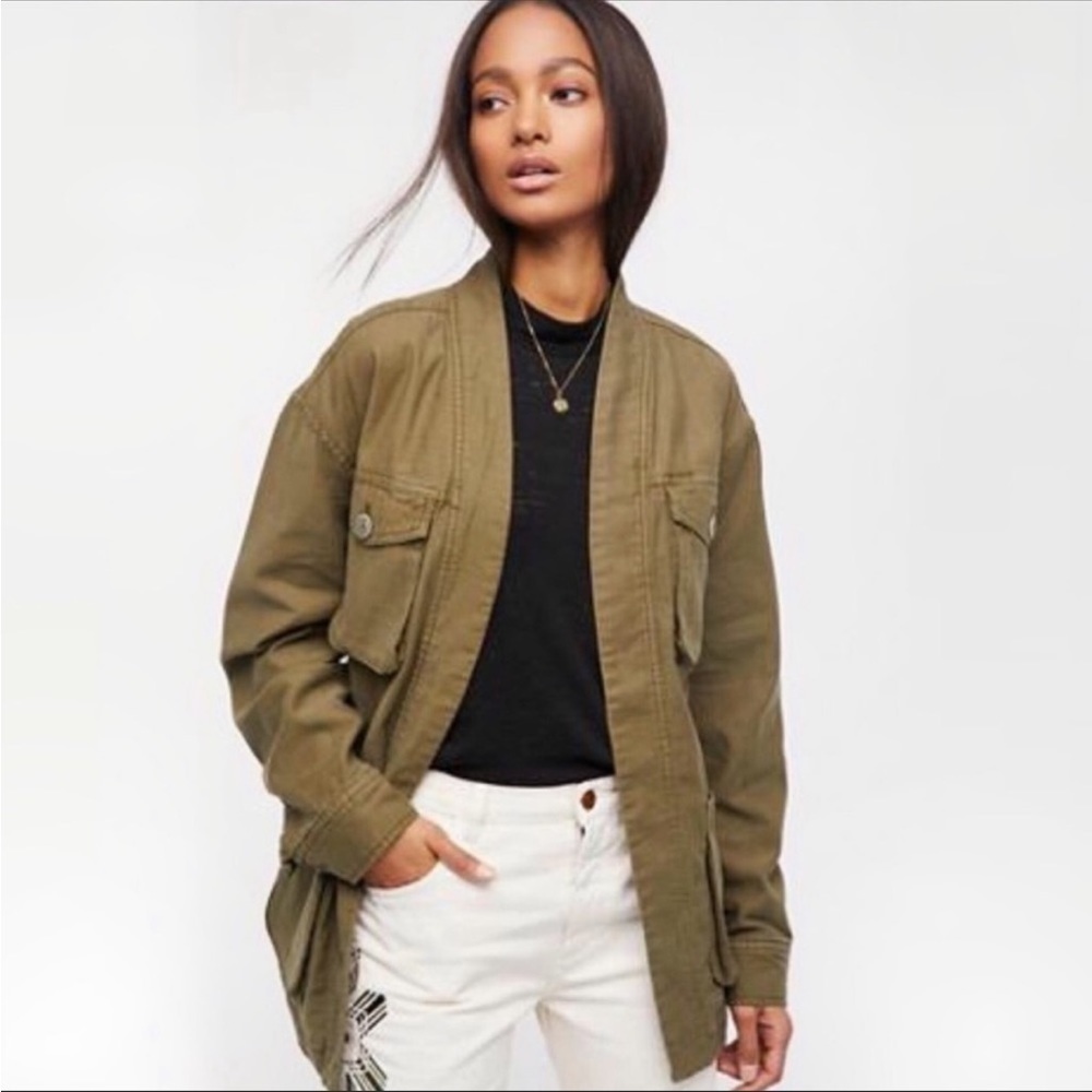 Free People In Our Nature Green Belted Utility Jacket - Picture 3 of 10